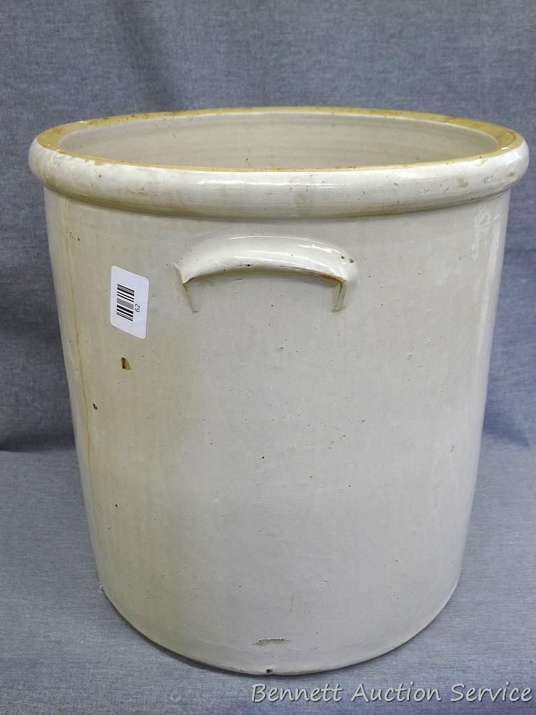 10 gallon stoneware crock with birch leaves by Union Stoneware Co. of Red Wing, Minn. Crock is in