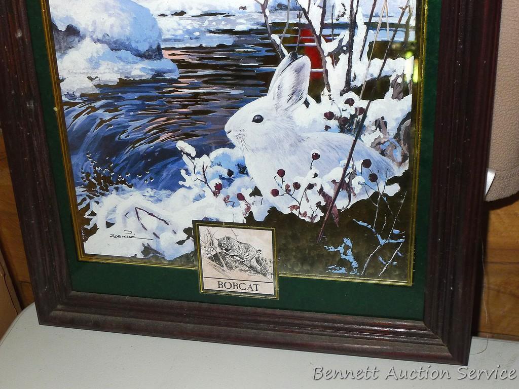 Miller High Life bobcat and hare beer mirror in good condition. Measures approx. 25" x 15" over