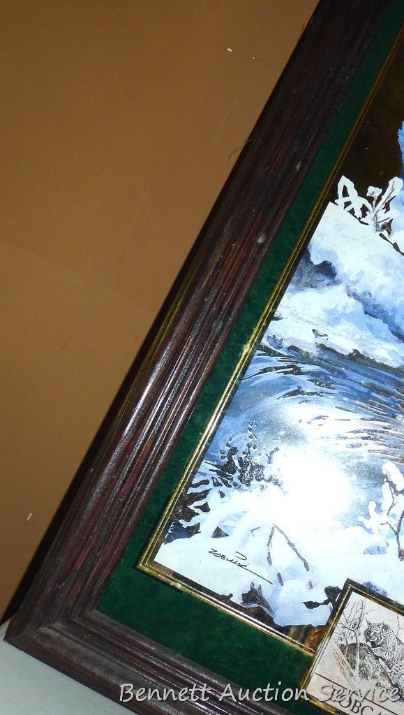 Miller High Life bobcat and hare beer mirror in good condition. Measures approx. 25" x 15" over