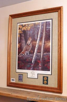 Nicely framed and matted Thunderbird print by Henry Antist includes an $8 stamp. Measures approx