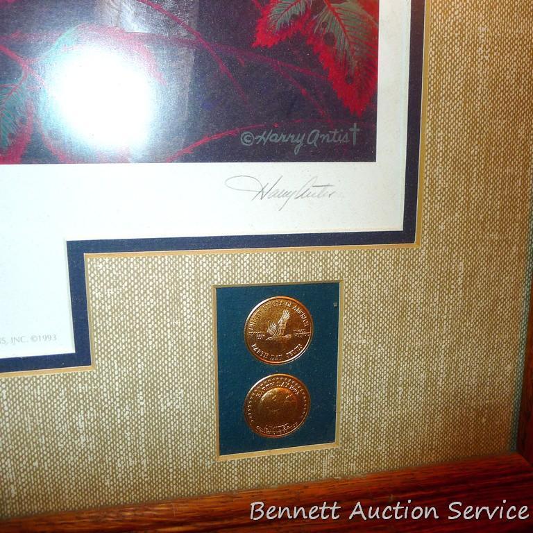 Nicely framed and matted Thunderbird print by Henry Antist includes an $8 stamp. Measures approx