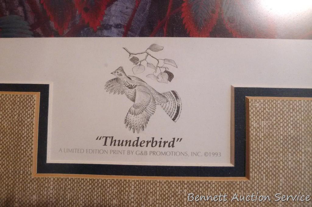 Nicely framed and matted Thunderbird print by Henry Antist includes an $8 stamp. Measures approx