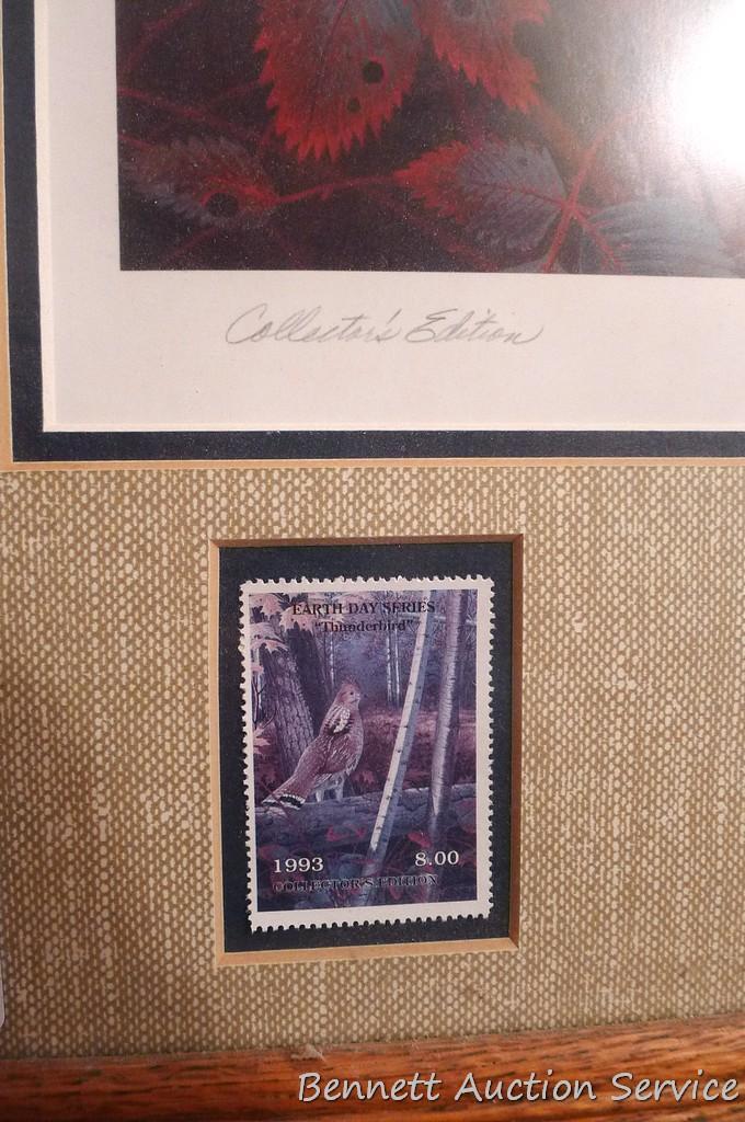 Nicely framed and matted Thunderbird print by Henry Antist includes an $8 stamp. Measures approx