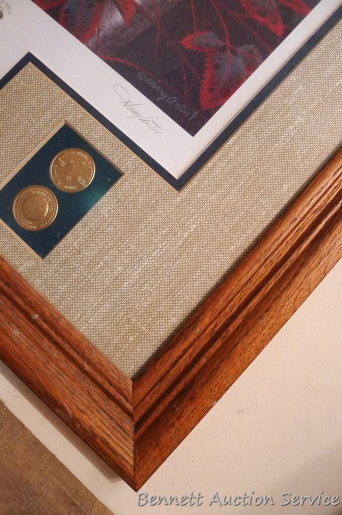 Nicely framed and matted Thunderbird print by Henry Antist includes an $8 stamp. Measures approx