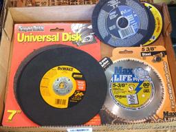 Assortment of cutoff tools including 7" DeWalt; 4-1/2" Nortons and more.