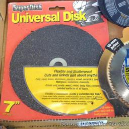 Assortment of cutoff tools including 7" DeWalt; 4-1/2" Nortons and more.