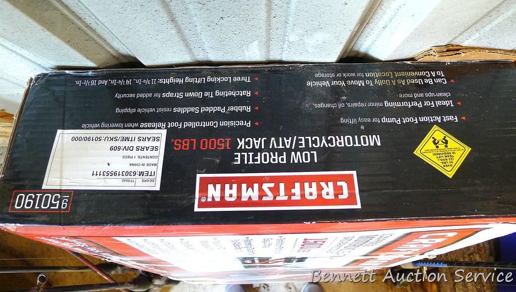 Craftsman low profile motorcycle ATV jack. 1500 lb. capacity, NIB.