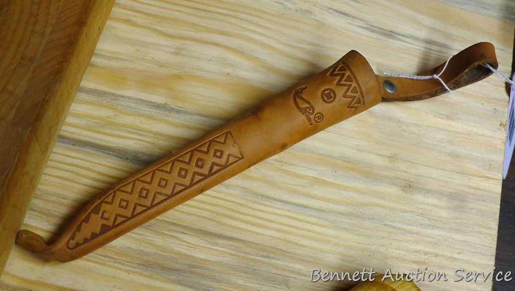 Rapala fillet knife with J. Martliini Finland on, 8" long in leather sheaf,