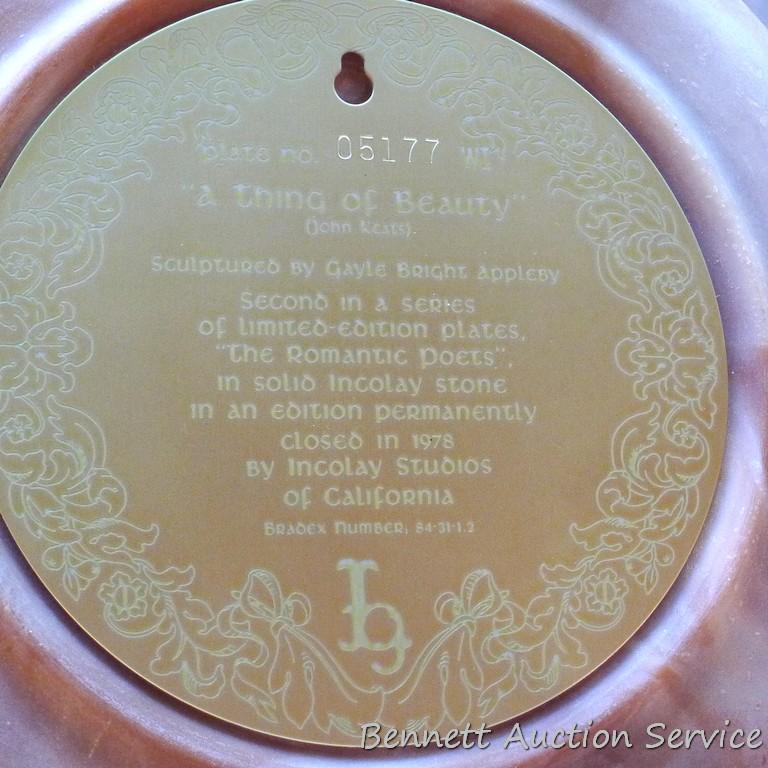 Two Incolay collector's plates with certificates of original ownership. One titled 'She Walks in