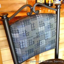 Pair of sturdy steel framed swiveling bar, bistro or coffee shop stools. Stand 45" to top of back,