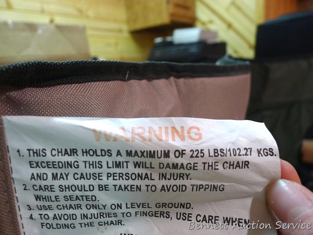 Two folding yard or camp chairs, both with carry bag. Good shape.