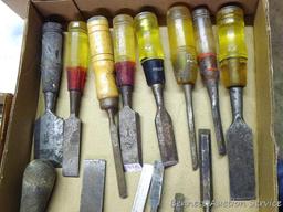 Wood chisels includes Stanley, Fuller and more. Largest 1-1/2" x 7" long.