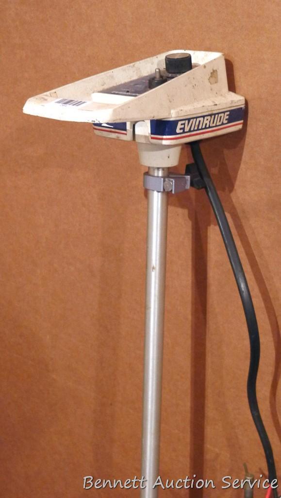 Evinrude Scout trolling motor Model No. ET120 with three speed control settings. Cord is taped,