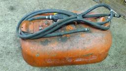 Metal outboard motor gas can includes hose 10" x 19" x 7".