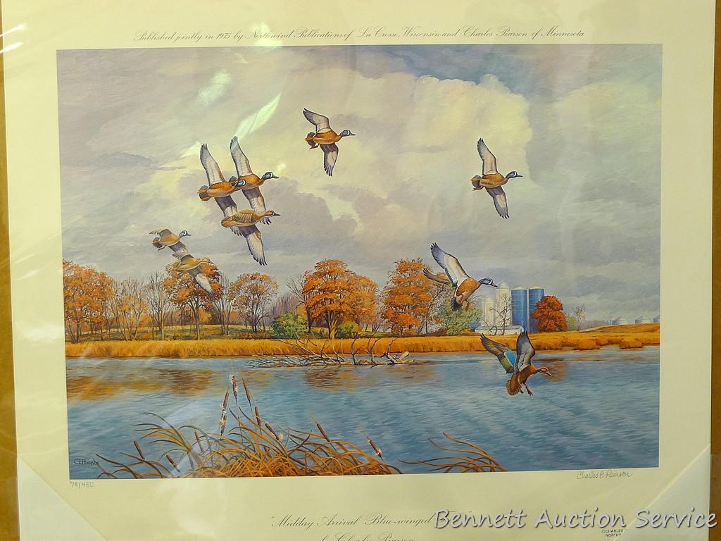 Four duck prints by Sam Timm, John Peterson, Charles Pearson, and Jerry A. Newman. Sam Timm 'Spring