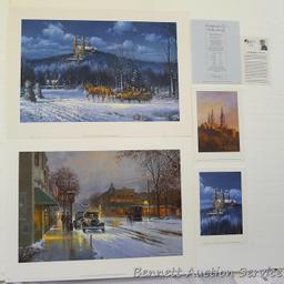 Four winter scene prints including: Sanctuary at Holy Hill (with sleigh) by George Kovach (21? x 28