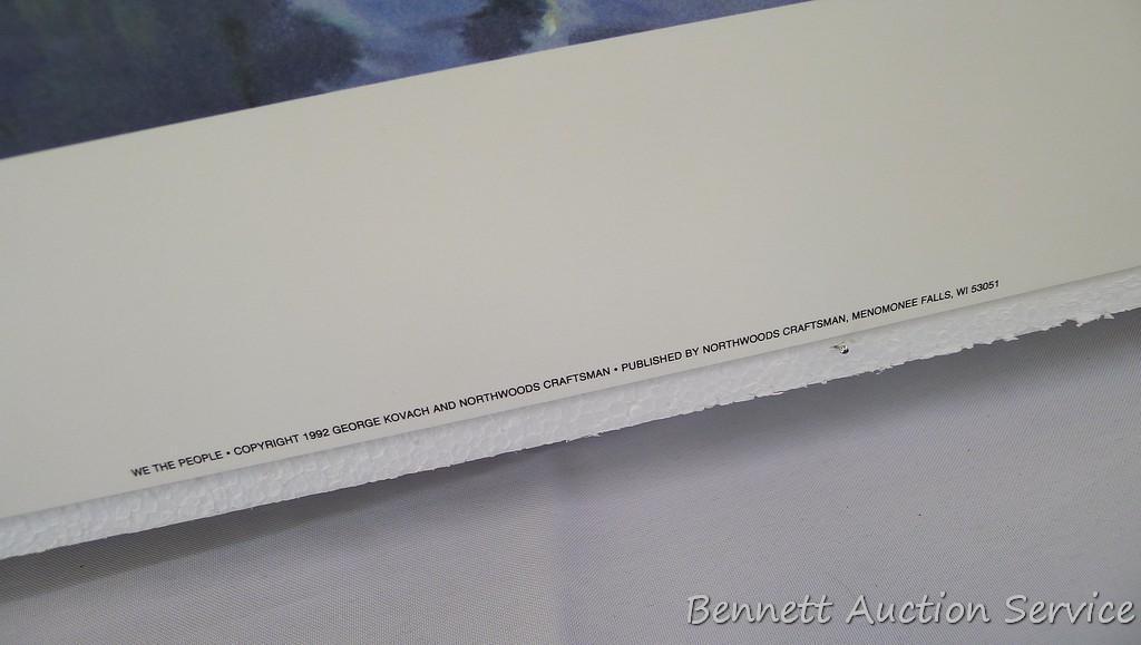 Four winter scene prints including: Sanctuary at Holy Hill (with sleigh) by George Kovach (21? x 28