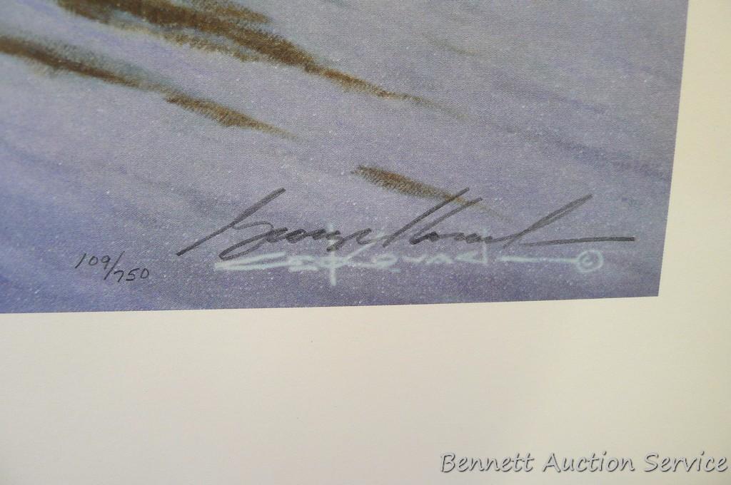 Four winter scene prints including: Sanctuary at Holy Hill (with sleigh) by George Kovach (21? x 28