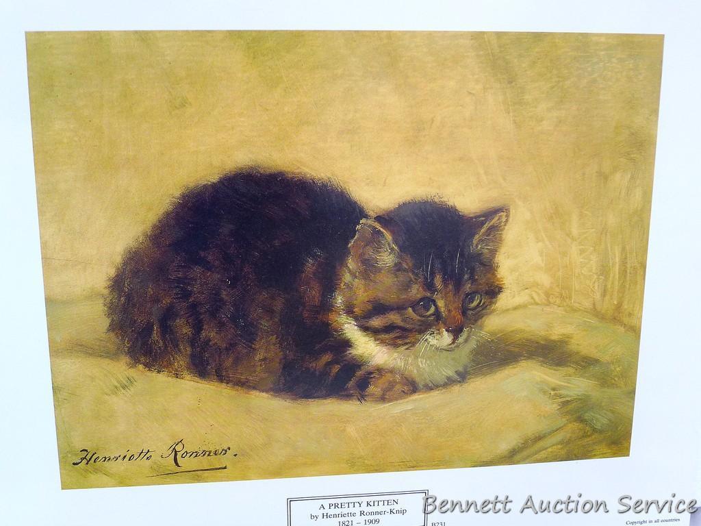 Three cat prints including: A Pretty Kitten by Henriette Ronner-Knip (12 3/4? x 15 1/2?); Bedfellows