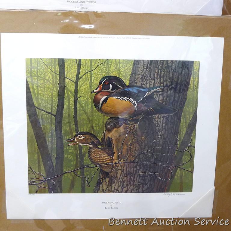 Three signed & numbered wood duck prints by Larry Barton and Lee LeBlanc. Larry Barton 'Morning