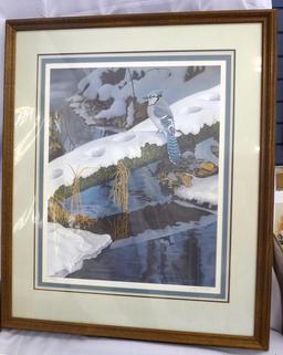 Signed & numbered Bluejay print by Jerry Gadamus, 344/600, 30" x 26".
