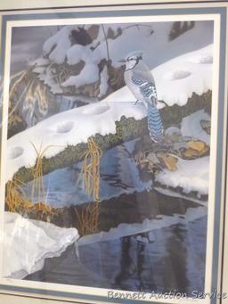 Signed & numbered Bluejay print by Jerry Gadamus, 344/600, 30" x 26".