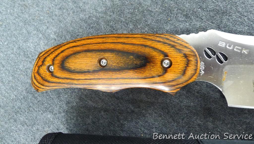 Buck hunting knife with a beautiful wood handle, model 480; has Rocky Mountain Elk Foundation on the