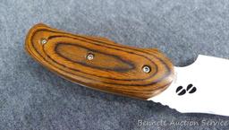 Buck hunting knife with a beautiful wood handle, model 480; has Rocky Mountain Elk Foundation on the