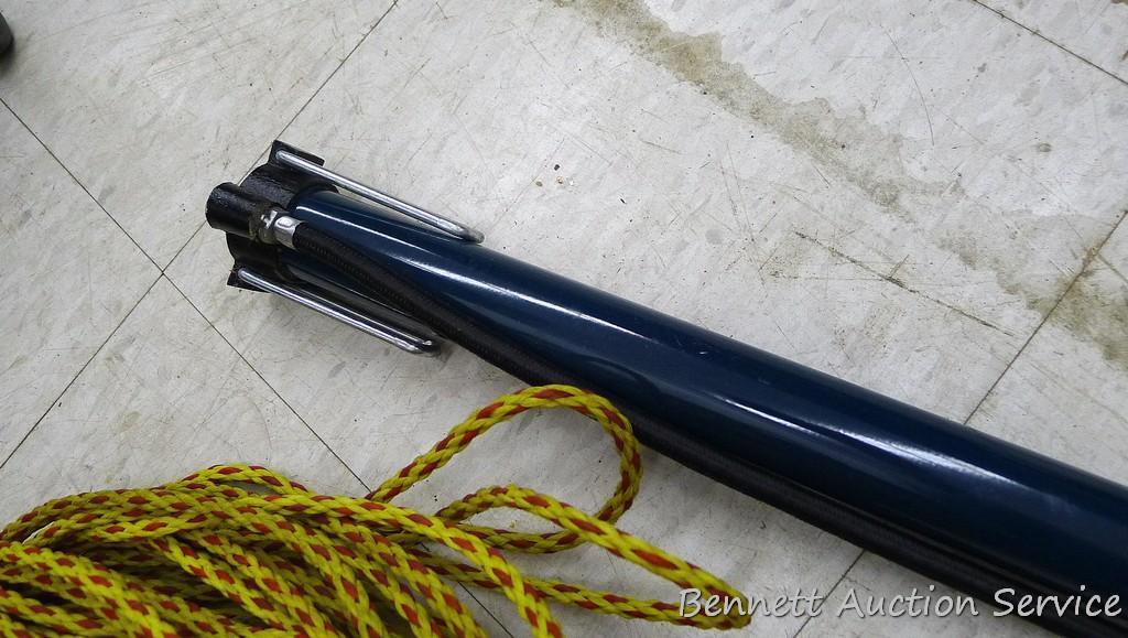 Pull behind Ski Tube II boating tube has hand pump and includes tow rope. Tube is 48" round.