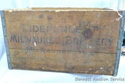 Independent Milwaukee Brewery wooden box is 18-1/2" x 12" x 10-1/2" deep and appears in good solid