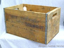 Independent Milwaukee Brewery wooden box is 18-1/2" x 12" x 10-1/2" deep and appears in good solid