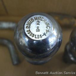 2" receiver hitch with a 4" drop and a 1" hole, two 2" balls, 1-7/8" ball, more.