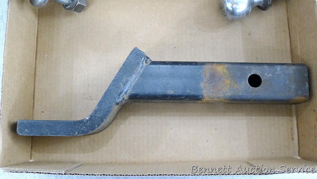 2" receiver hitch with a 4" drop and a 1" hole, two 2" balls, 1-7/8" ball, more.