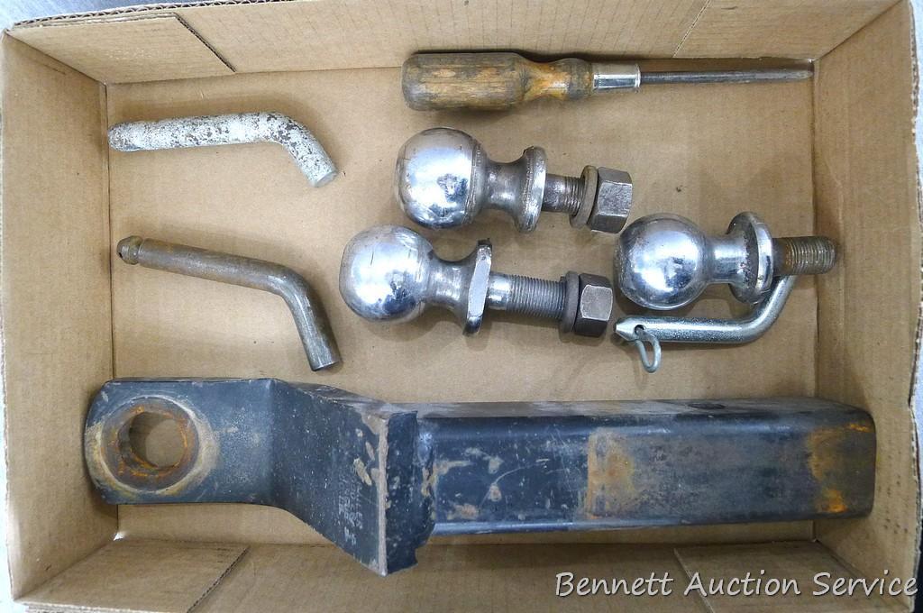 2" receiver hitch with a 4" drop and a 1" hole, two 2" balls, 1-7/8" ball, more.
