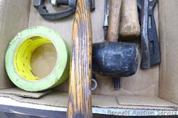 Claw hammer, ball peen hammer, rubber mallet, crow bar, a few 12 point sockets from 3/4" - 1-1/4"