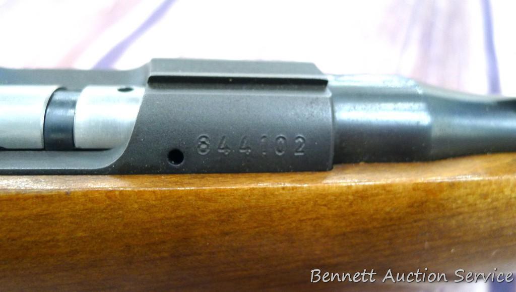 CZ Model 452 ZKM Scout youth model .22 bolt action rifle with single shot adapter. Rifle has a 12"