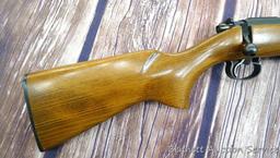 CZ Model 452 ZKM Scout youth model .22 bolt action rifle with single shot adapter. Rifle has a 12"