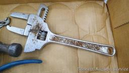 Pair of needle nose, regular, wire cutter pliers, hack saw and more.