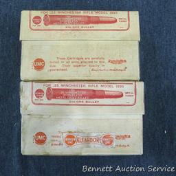 Two full boxes of Remington-UMC .35 Winchester for Winchester Model 1895 rifle. Correct ammo. One