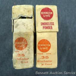 Two full boxes of Remington-UMC .35 Winchester for Winchester Model 1895 rifle. Correct ammo. One