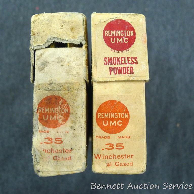 Two full boxes of Remington-UMC .35 Winchester for Winchester Model 1895 rifle. Correct ammo. One