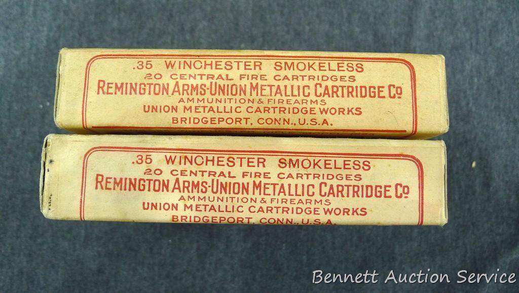 Two full boxes of Remington-UMC .35 Winchester for Winchester Model 1895 rifle. Correct ammo. One