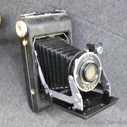 Vintage Kodak Vigilant Junior Six-20 camera is about 6-1/2" x 3-1/2" x 5-1/4" when unfolded. Looks