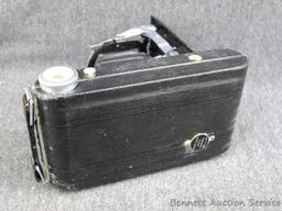 Vintage Kodak Vigilant Junior Six-20 camera is about 6-1/2" x 3-1/2" x 5-1/4" when unfolded. Looks