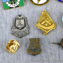 Assorted pins including American Presidential Task Force, NSA, NMA, more.