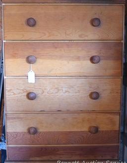Little four drawer dresser is in good condition. Measures 36" high x 28" wide x 15" deep. Matches