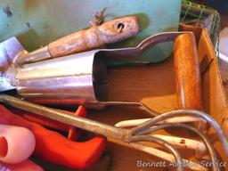 Spring is coming. Quantity of gardening tools including bulb planter.