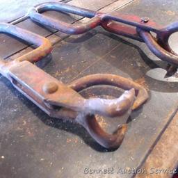 Pair of pulpwood log tongs, each a foot long.