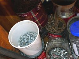 Impressive quantity of hardware, nuts, bolts, wall anchors, nails, barrel locks, more.