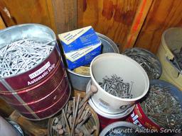 Impressive quantity of hardware, nuts, bolts, wall anchors, nails, barrel locks, more.